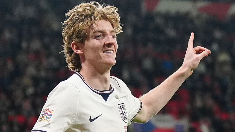 England's Anthony Gordon celebrates scoring vs Czech Republic