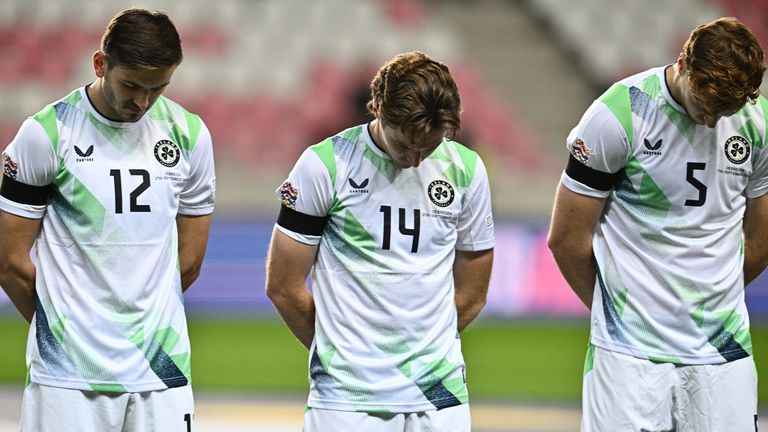 Ireland's players bowed their heads before facing Israel in the reverse fixture last week