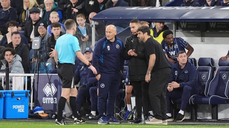 The game at The Den was held up for almost seven minutes